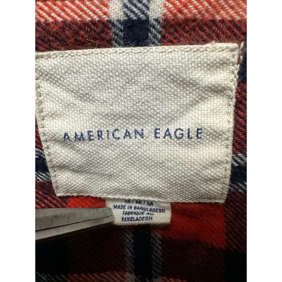 American Eagle Flannel Button Down - Orange/Navy Plaid - Size M Medium Men - Picture 3 of 10
